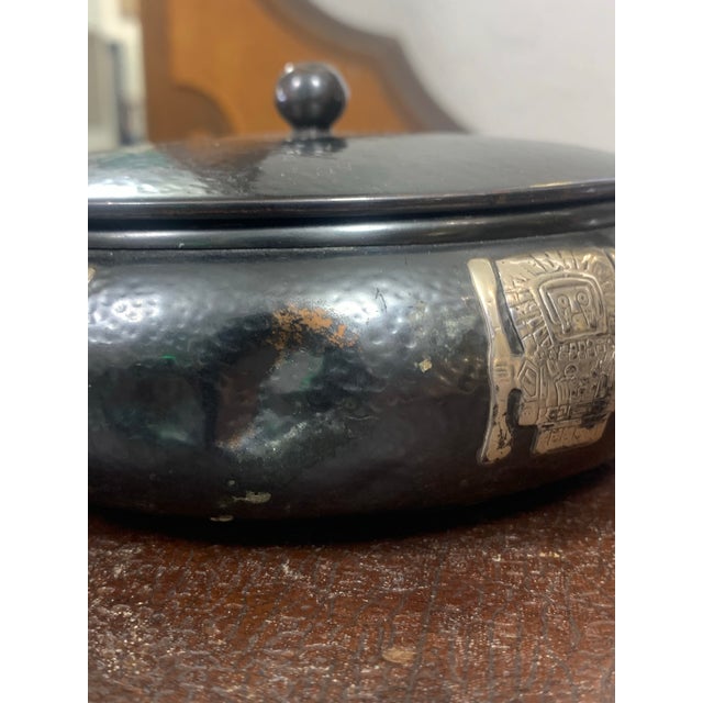 Onyx Vintage Hammered Copper & Sterling Silver Trinket Box | Pre-Columbian Incan–Moche Style For Sale - Image 8 of 12