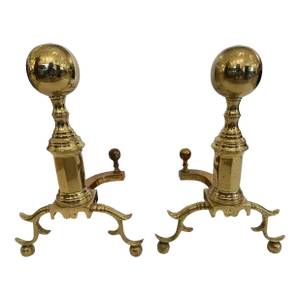 Classic Cast Brass Chippendale Style Andirons -A Pair