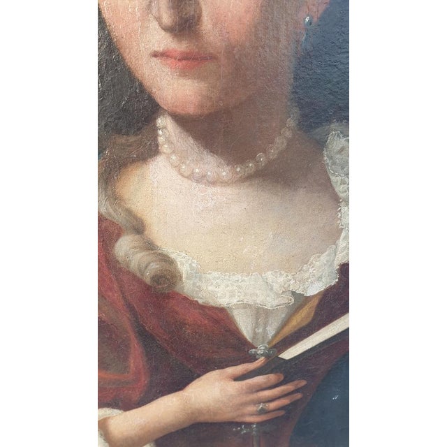 Oval Portrait of Lady with a Fan, 18th Century, Oil on Canvas, Framed For Sale - Image 7 of 17