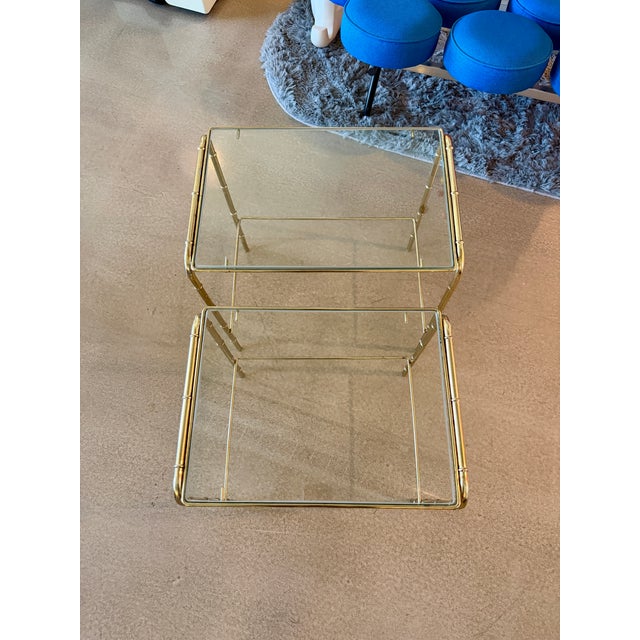 Vintage Mid Century Modern Faux Bamboo Brass Glass Nesting Tables Set 1970s Hollywood Regency For Sale - Image 15 of 17
