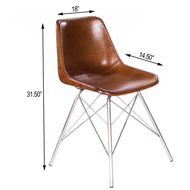 Contemporary Inland Light Leather Side Chair, Medium Brown For Sale - Image 3 of 8