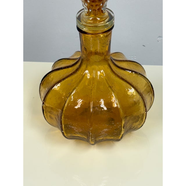 Amber Vintage Diamond Star Amber Ribbed Glass Decanter For Sale - Image 8 of 12