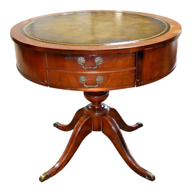 Antique Mahogany Leather Top Drum Duncan Phyfe Style Table Chairish
