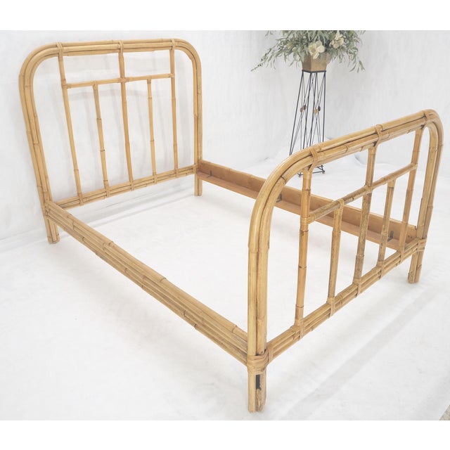 John Wisner Bent Bamboo Rattan Headboard Footboard Queen Size Bed Mid Century For Sale - Image 4 of 10