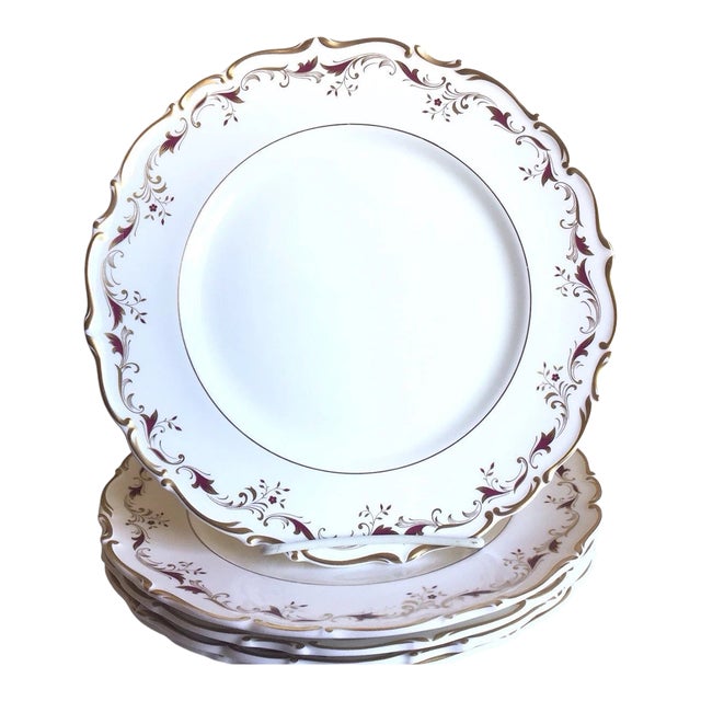 Mid 20th Century Lot of 5 Royal Doulton England Bone China Strasbourg Scalloped Dinner Plates For Sale