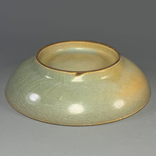 Antique Chinese Celadon Crackle‑Glaze Shallow Dish, Collectible Antique For Sale - Image 6 of 7