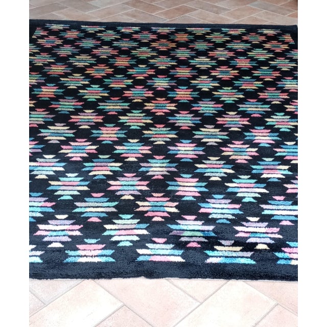 Aqua Black Silk Rug with Geometric Designs, 1970s For Sale - Image 8 of 11