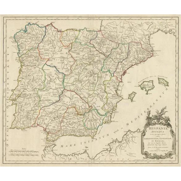 Large Antique Map of Spain and Portugal, 1760 For Sale