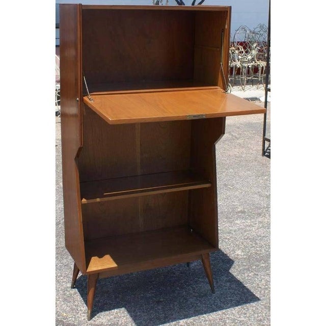 Danish Modern Walnut Secretary Standing Desk Pull down cabinet that can serve as standing desk One shelf Four solid walnut...