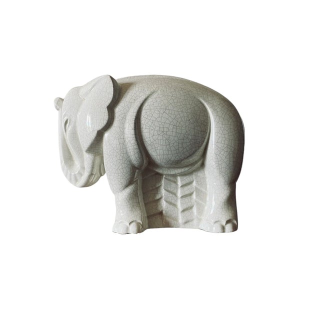 Circa 1930 Charles Lemanceau Art Deco Cubist Elephant Craquelé Figurine For Sale - Image 13 of 13