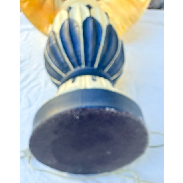 Mid 20th Century Mid Century Modern Blue and White Lotus Leaf Plaster Lamp For Sale - Image 4 of 8