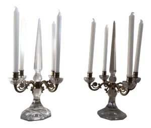 19th Century Antique Crystal and Gilt Bronze Candelabras - a Pair