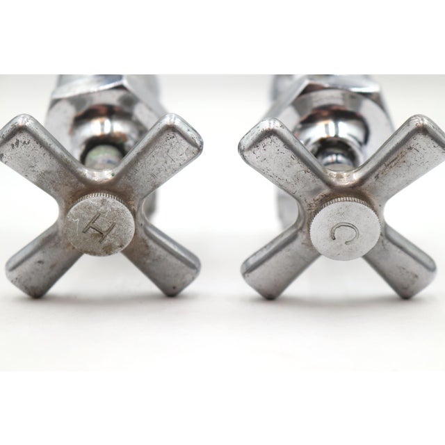 Traditional Vintage Chrome Plated Brass Hot & Cold Faucets For Sale - Image 3 of 12