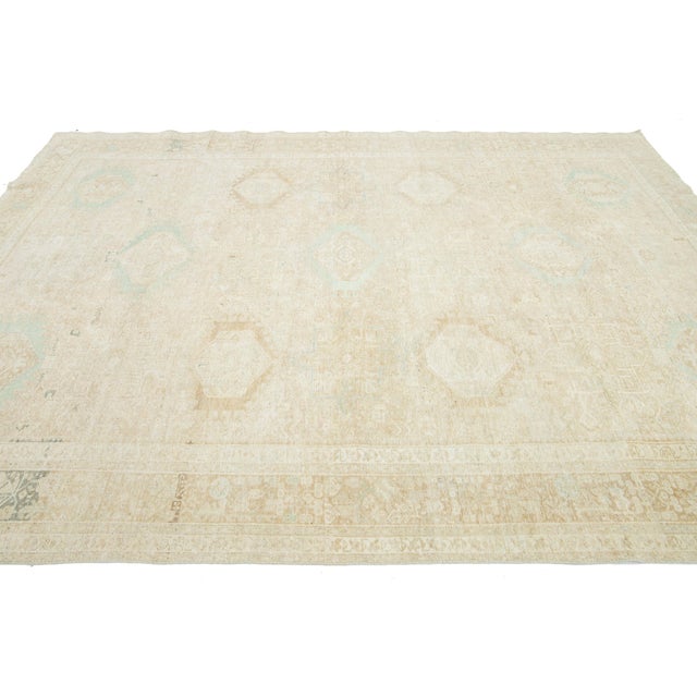 1920s 1920s Antique Persian Heriz Beige Wool Rug With Allover Design For Sale - Image 5 of 11