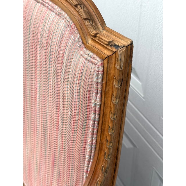 Vintage Louis XVI Carved Wood and Upholstered Arm Chairs - A Pair For Sale - Image 4 of 12
