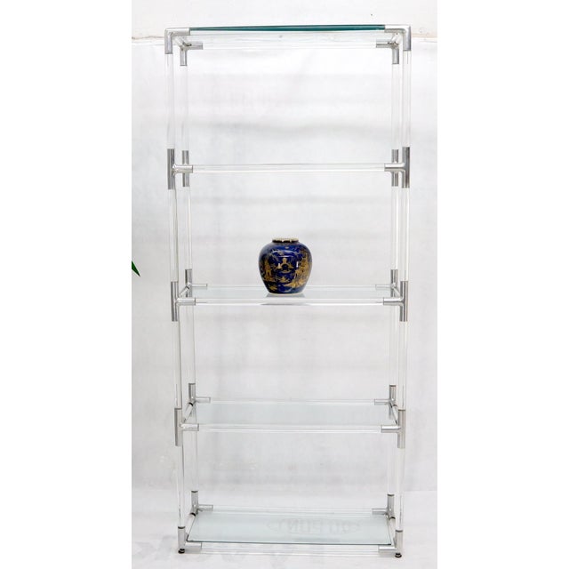 Silver 5-Tier Lucite and Glass Mid-Century Modern Étagère Shelf Wall Unit For Sale - Image 8 of 13