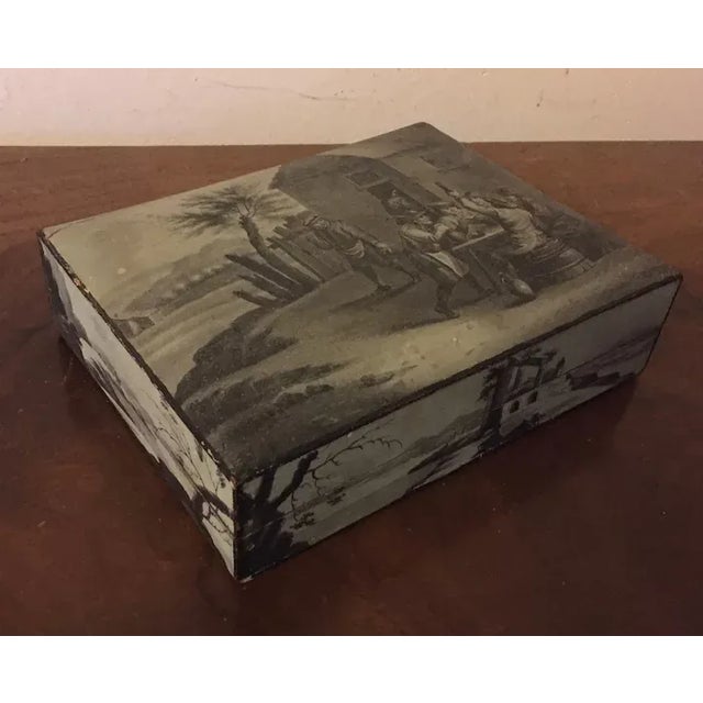 Antique 18th Century Belgian Grand Tour Lacquer Paint Decorated Wood Jewelry Trinket Box For Sale - Image 9 of 13