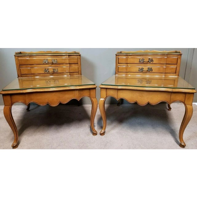 Tan Vintage French Provincial Cherry Side Tables - a Pair For Sale - Image 8 of 8