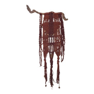 Vintage Macrame Wall Hanging on Driftwood For Sale