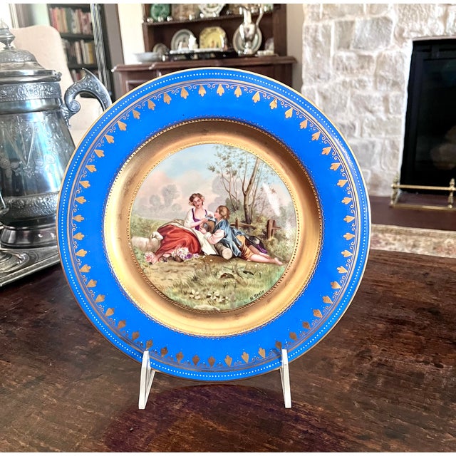 Traditional Antique Royal Vienna Porcelain 10.5" Cabinet Plate by H. Seele — "Arcadian Scenery" For Sale - Image 3 of 10