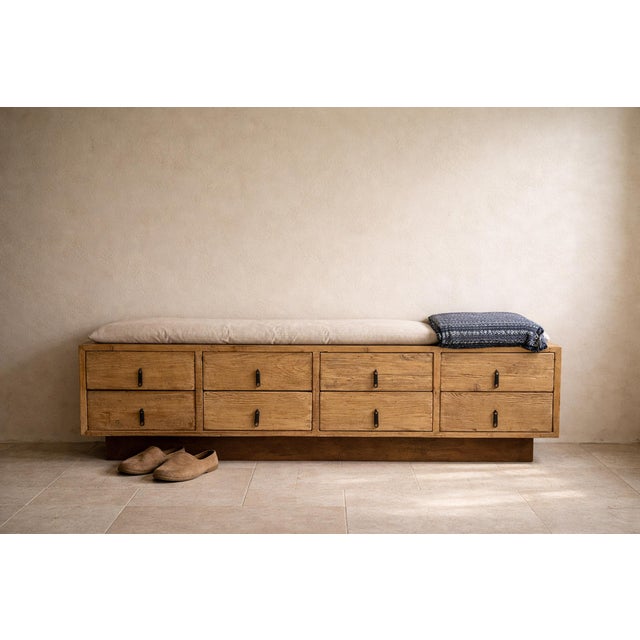 Mid 20th Century Low Vintage Pine & Iron Dresser Bench For Sale - Image 12 of 12