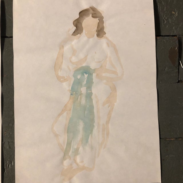 1970s Gallery Wall Collection-4 Original 1970’s Vintage Female Nude Watercolor Study Drawings/Paintings For Sale - Image 5 of 7