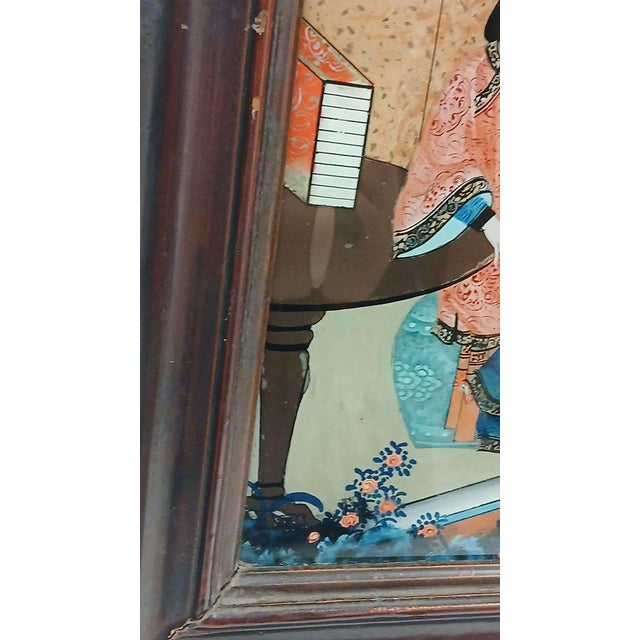 Late 19th Century Chinese Export, Antique Reverse Painting on Glass Qing Dynasty For Sale - Image 5 of 8