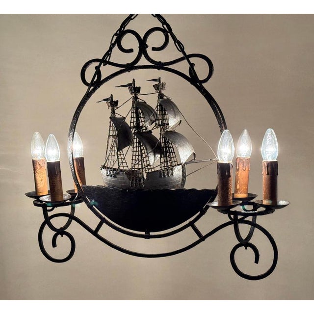 Wrought Iron Sailing Ship Frigate Hanging Lamp For Sale - Image 18 of 18