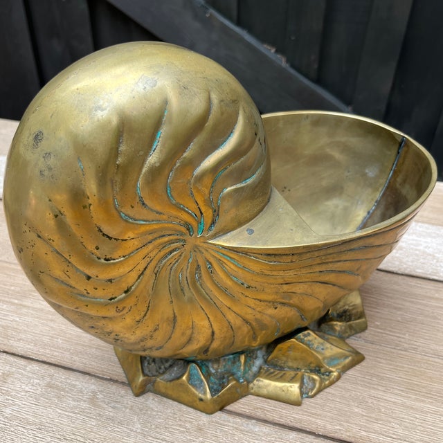 Brass Patina Nautilus Shell Planter, Mid Century For Sale - Image 4 of 7