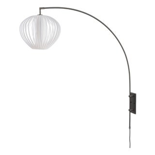 Bloom Sphere Arc Lamp - Black Nickel, Steel Base, White Satin Shade, Dimmable For Sale
