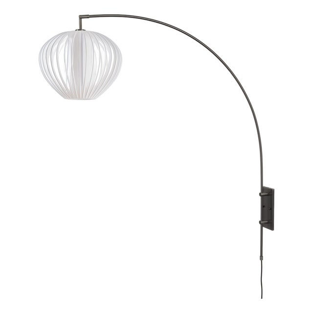 Bloom Sphere Arc Lamp - Black Nickel, Steel Base, White Satin Shade, Dimmable For Sale