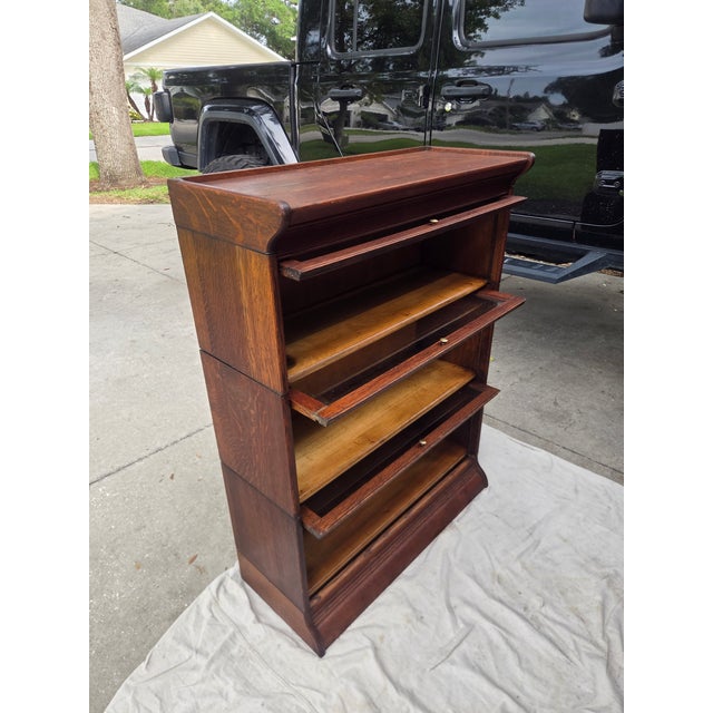 Wood Antique Arts & Crafts Quarter-Sawn Oak 3-Stack Barrister Bookcase For Sale - Image 7 of 16