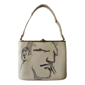 Vintage Robert Loughlin "1962" Brute Smoking Man Portrait Drawing Painting on Vintage Purse Outsider Folk Art New York City