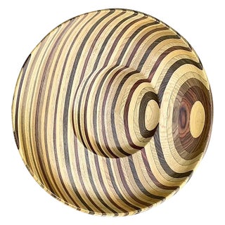 Vintage Inlay Wood Monumental Bowl For Sale