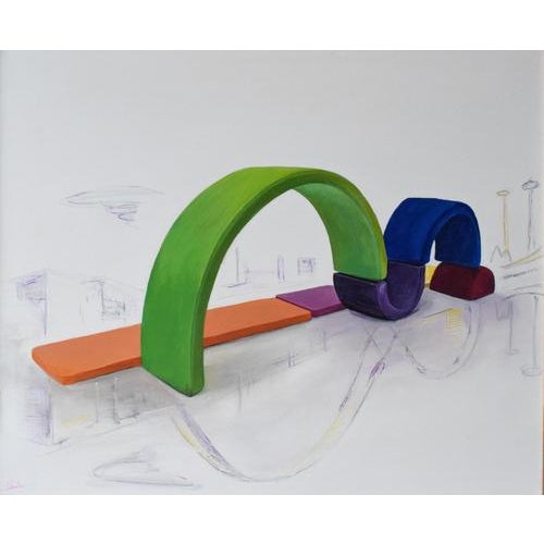María Magán Lampón, Architectural Composition with Color Blocks and Infinity Bridge Motif, 2026, Acrylic on Canvas For Sale - Image 12 of 12