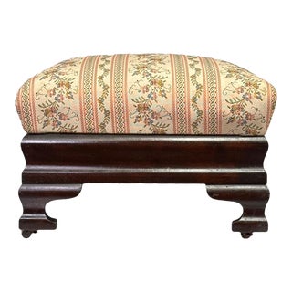Antique American Empire Period Upholstered Mahogany Footstool For Sale