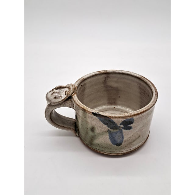 1990s Studio Pottery Face Artisan Mugs With Wabi-Sabi Glaze Signed - a Pair For Sale - Image 6 of 12
