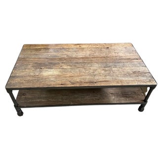 Vintage Solid Elm Wood and Cast Iron Extra Large Coffee Table From Retired Restoration Hardware Collection For Sale