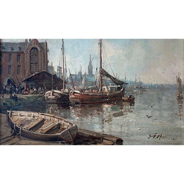 Gold A. Masson “Anvers From the River” Oil Painting. 19th Century, France. For Sale - Image 8 of 9