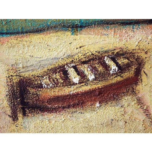 20th Century Warm-Toned Abstract Modern Village by the Ocean With Boats Landscape by David Adickes For Sale - Image 9 of 14