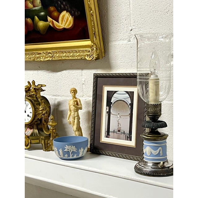 Pair of Vintage Sister Jasperware Candlestick Lamps, Attributed to Wedgwood For Sale - Image 11 of 12