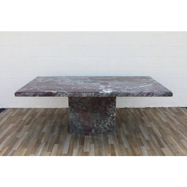 1970s Italian Postmodern Rosso Levanto Marble Dining Table | Monumental Modern Pedestal Table For Sale In Los Angeles - Image 6 of 18
