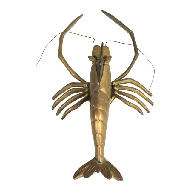 Vintage Brass Shrimp Wall Art or Decorative Object For Sale