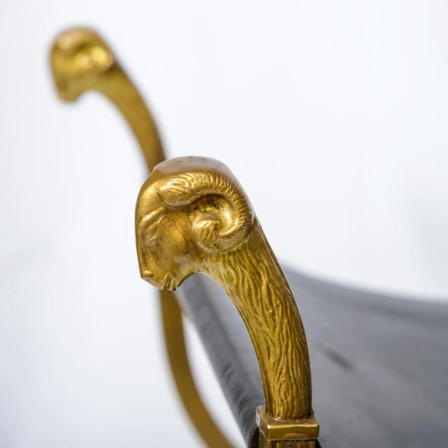 Black Ram Heads & Leather Campaign Stool, Attributed to Maison Jansen For Sale - Image 8 of 9