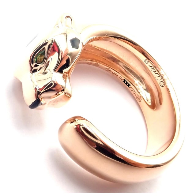 Early 21st Century Cartier Panther Panthere Rose Gold Lacquer Tsavorite Ring Cert, Size 6.25 For Sale - Image 5 of 10