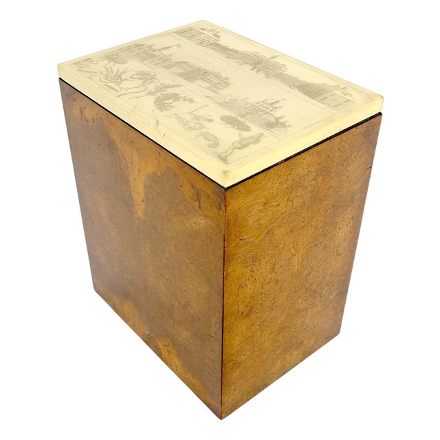 Mid 20th Century Very Fine Etched Top Burl Box Shape Base Petit Side End Table Mid Century MINT For Sale