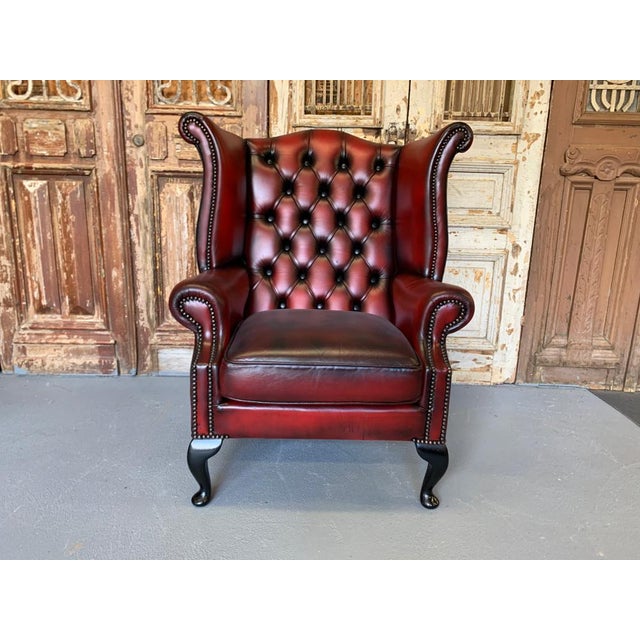 Vintage Mid Century English Leather Chesterfield Wingback Chair Oxblood Chairish
