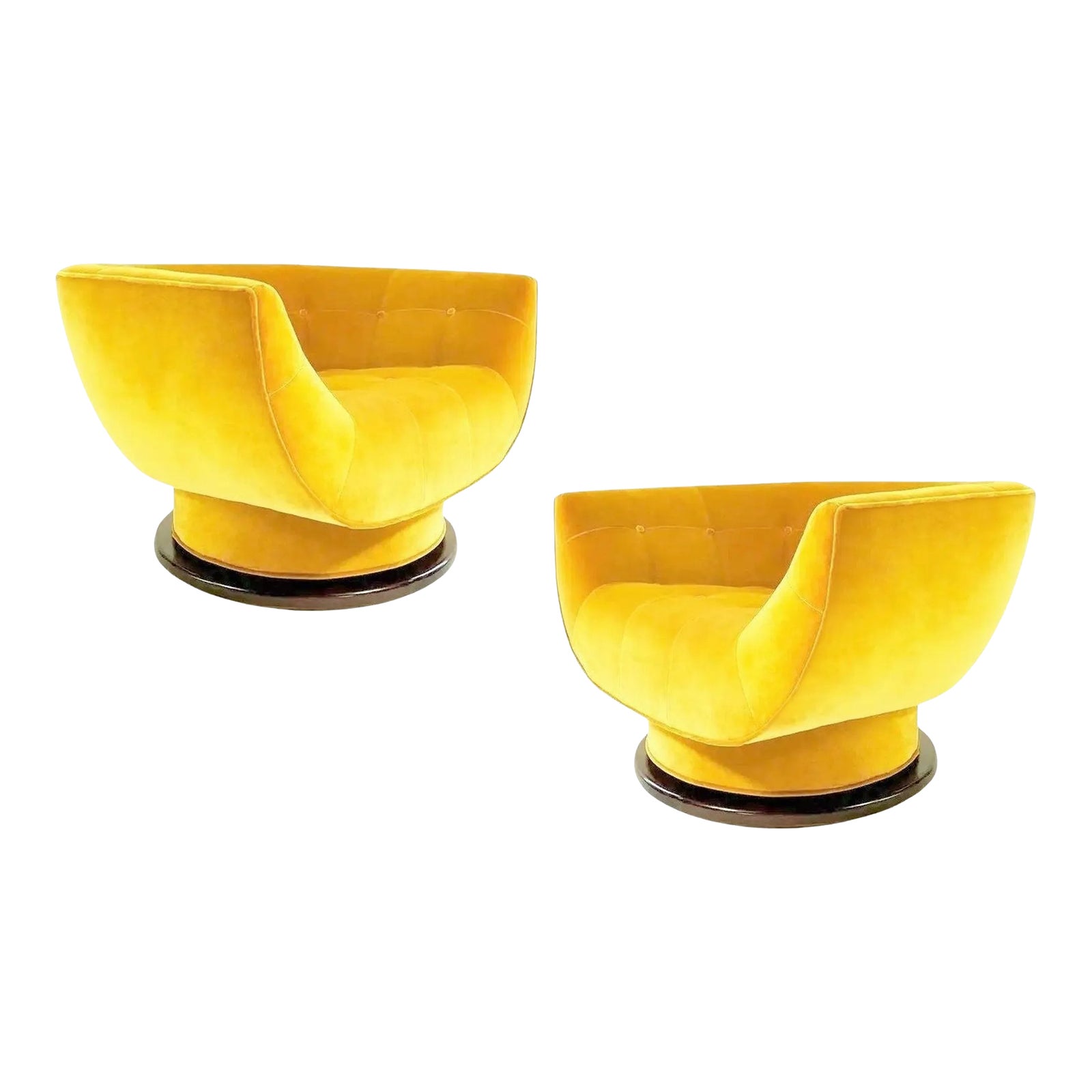 Swivel Tub Chairs by Adrian Pearsall in Bright Yellow Velvet A Pair