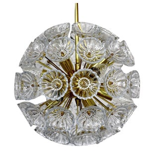 Dandelion Hanging Lamp with Glass Flowers and Brass, 1950s For Sale