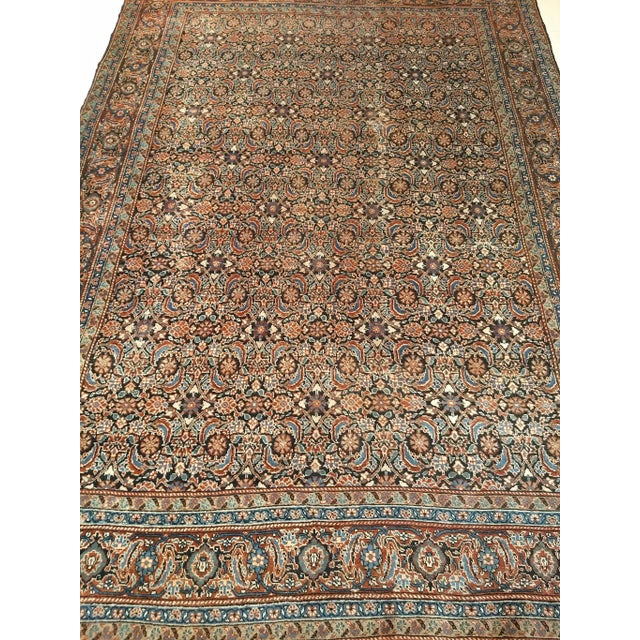 Antique Persian Tabriz, Rug, Handwoven Allover Herati Geometric Pattern, Ivory & Blue, 8’ X 12’ For Sale In Chicago - Image 6 of 12